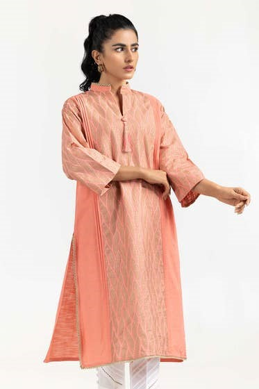 Peach Screen Printed Khaddar Shirt