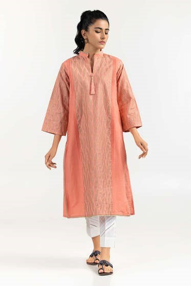 Peach Screen Printed Khaddar Shirt