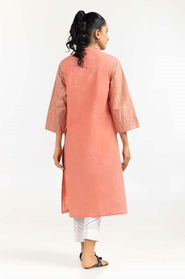 Peach Screen Printed Khaddar Shirt