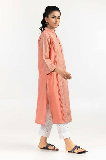 Peach Screen Printed Khaddar Shirt