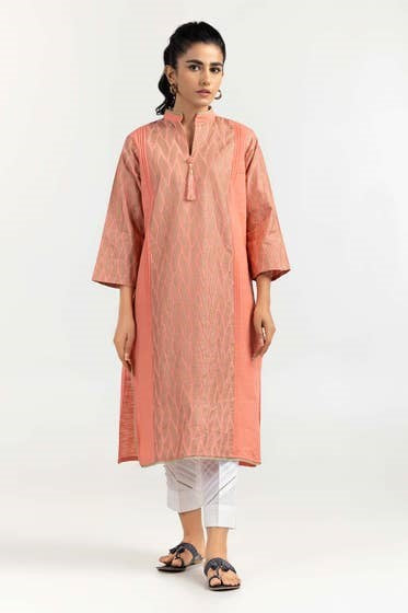 Peach Screen Printed Khaddar Shirt