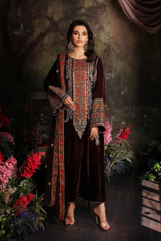 Unstitched Embroidered Velvet Suit with Embroidered Chiffon Dupatta