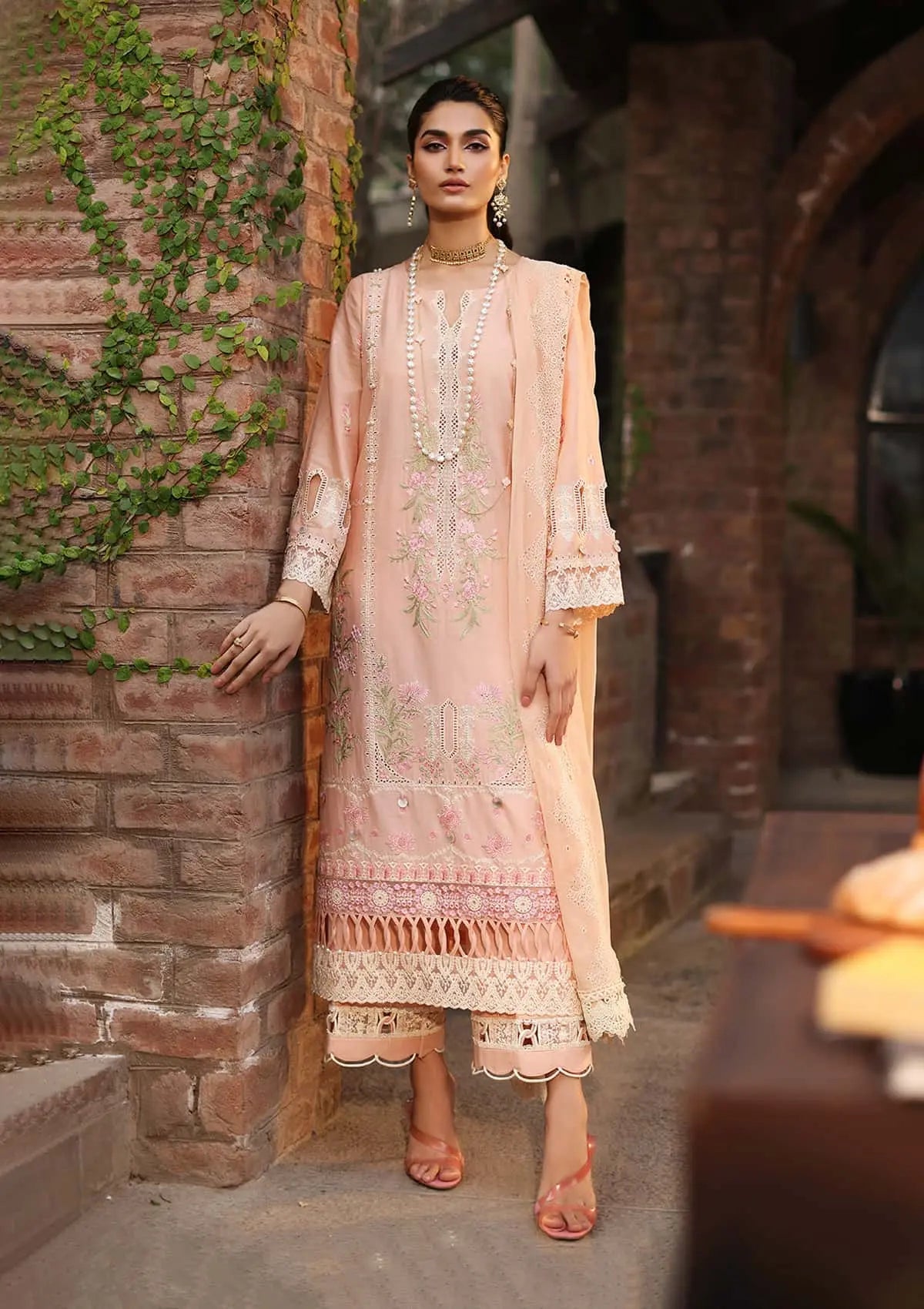 Light Pink Semi-stitched embroidery Suit