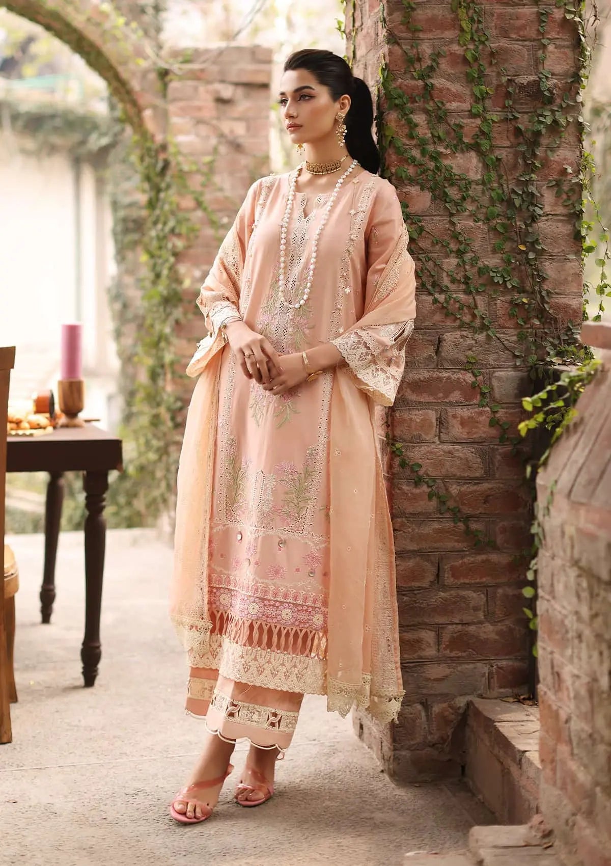 Light Pink Semi-stitched embroidery Suit