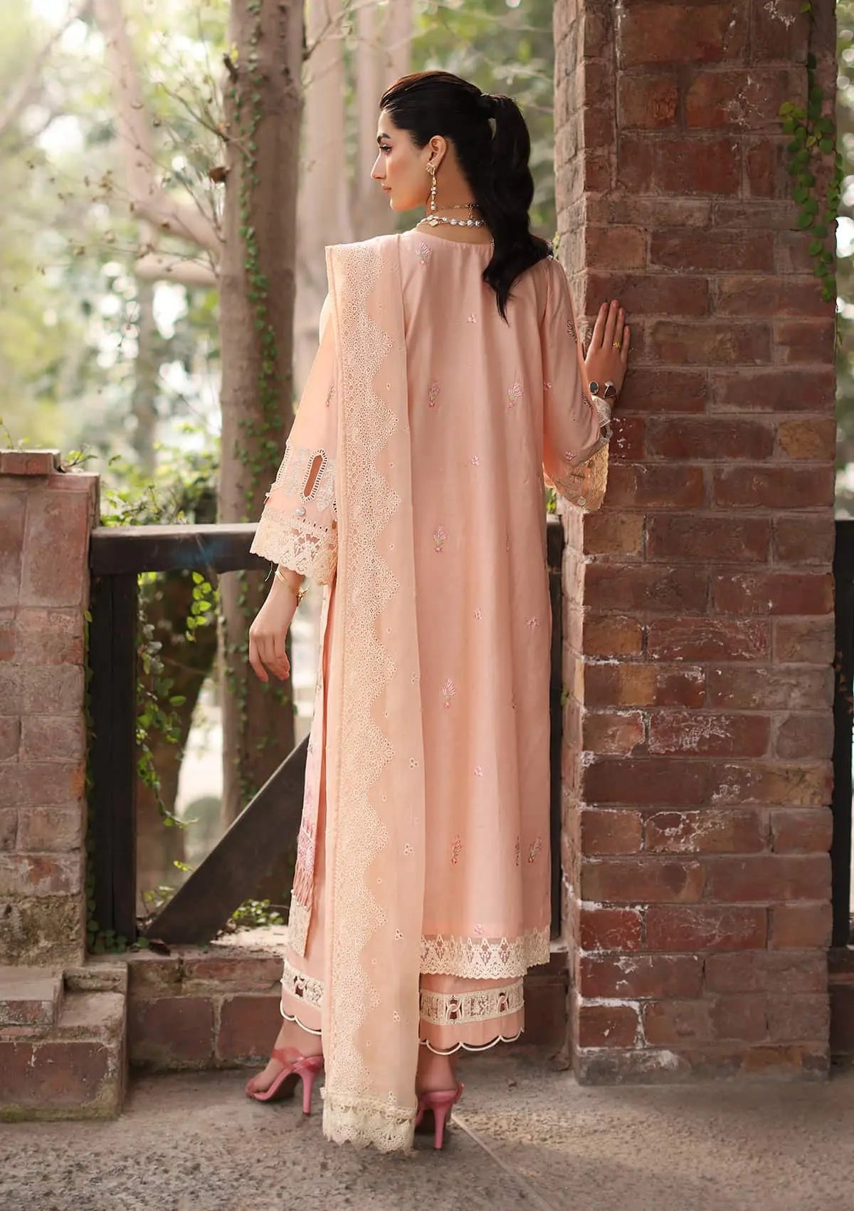 Light Pink Semi-stitched embroidery Suit