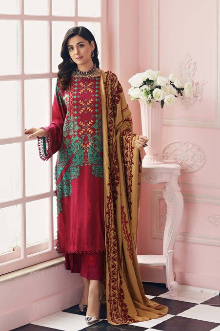 Maroon Embroidered Unstitched Suit