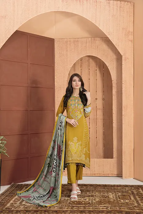 Mustard Yellow Linen Readymade Suit