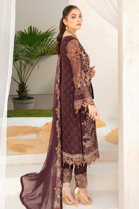 Dark Brown Embroidered Chiffon Suit