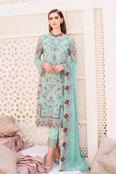 Light Blue Embroidered Chiffon Suit