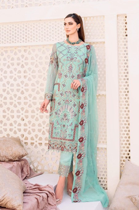 Light Blue Embroidered Chiffon Suit