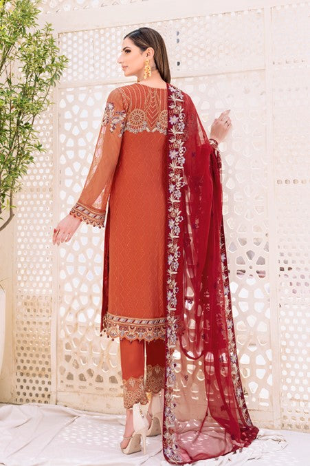 Orange Embroidered Chiffon Suit