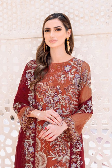 Orange Embroidered Chiffon Suit