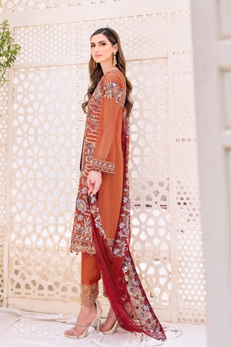 Orange Embroidered Chiffon Suit