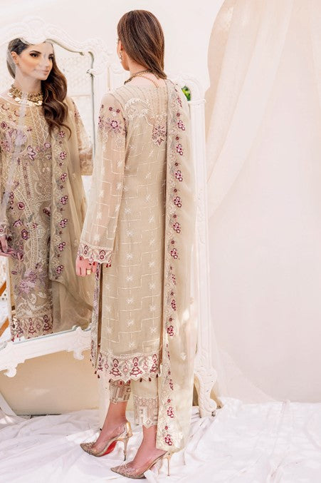 Light Brown Embroidered Chiffon Suit