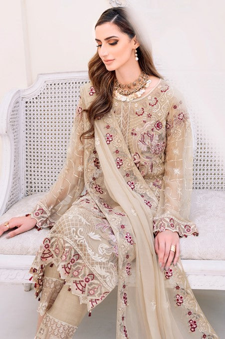 Light Brown Embroidered Chiffon Suit