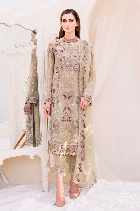 Light Brown Embroidered Chiffon Suit