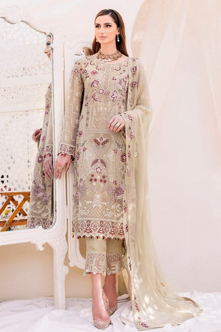 Light Brown Embroidered Chiffon Suit