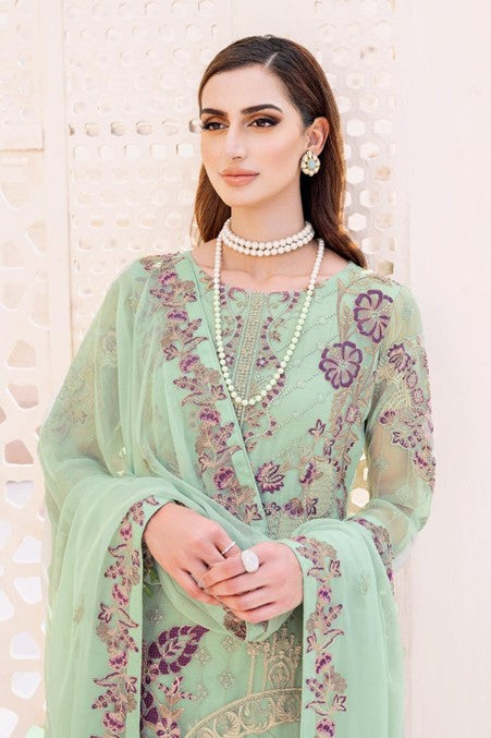 Green Embroidered Chiffon Suit