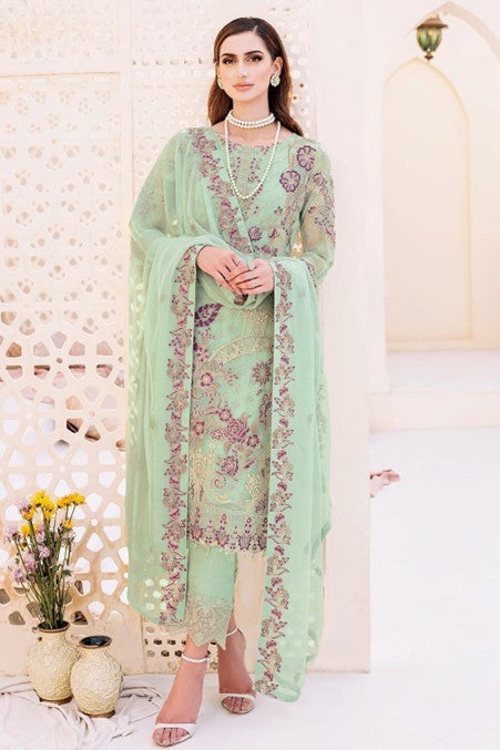 Green Embroidered Chiffon Suit