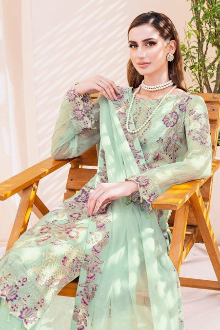 Green Embroidered Chiffon Suit