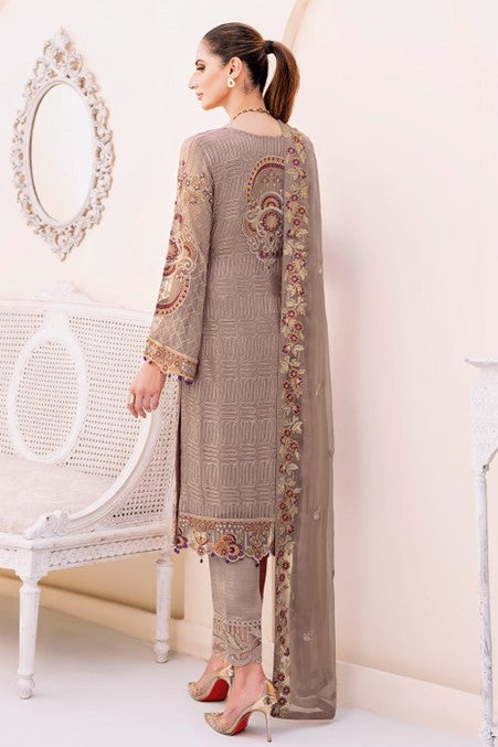 Brown Embroidered Chiffon Suit
