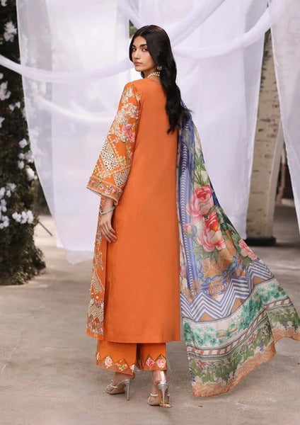 Orange Semi-stitched embroidery Suit