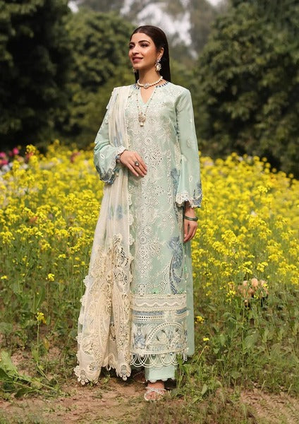 Light blue Semi-stitched embroidery Suit