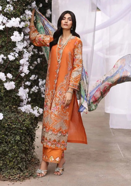 Orange Semi-stitched embroidery Suit