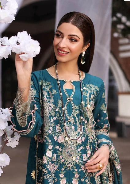 Dark Green Semi-stitched embroidery Suit