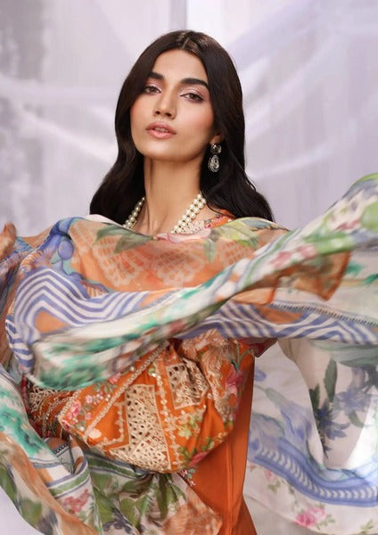 Orange Semi-stitched embroidery Suit