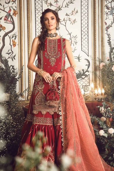 Red and orange Unstitched Embroidered wedding outfit