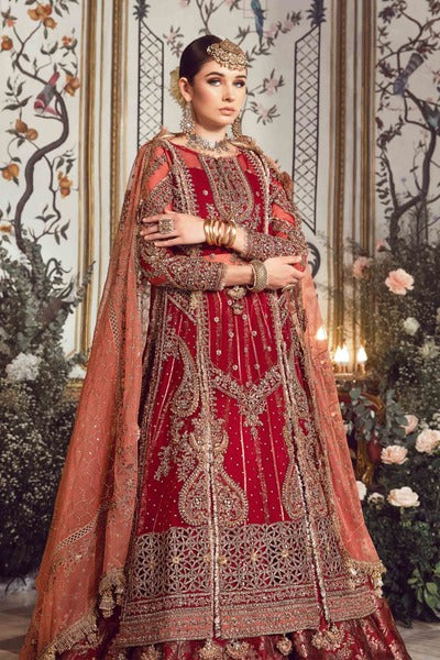 Red and orange Unstitched Embroidered wedding outfit