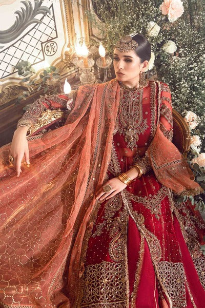 Red and orange Unstitched Embroidered wedding outfit