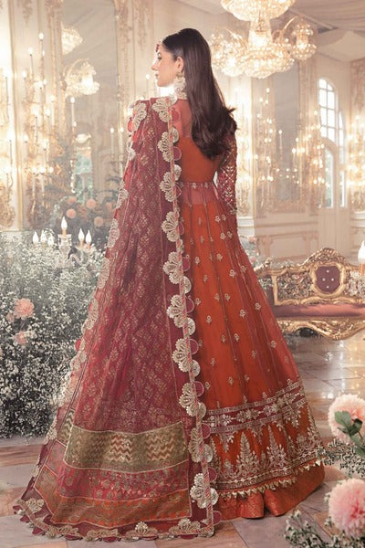 Red and Orange Unstitched Embroidered wedding outfit