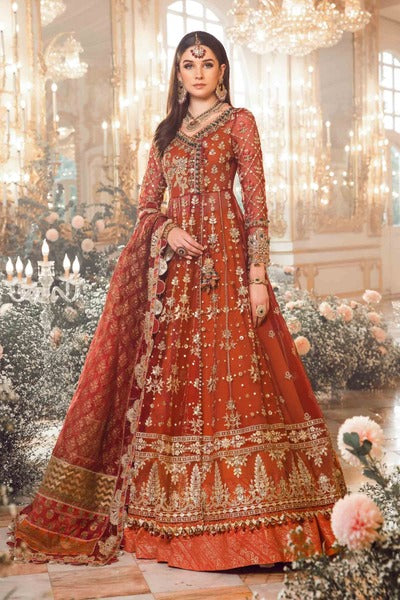 Red and Orange Unstitched Embroidered wedding outfit