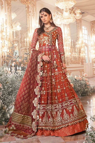 Red and Orange Unstitched Embroidered wedding outfit