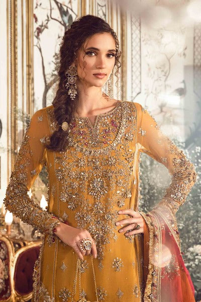 Yellow Unstitched Embroidered wedding outfit