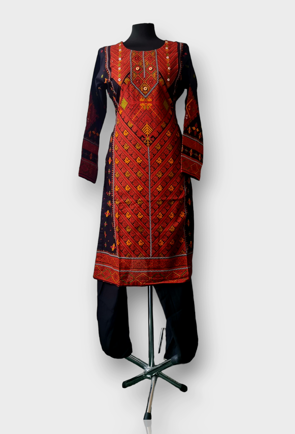 Red and Black Print/Embroidered Two Piece Suit