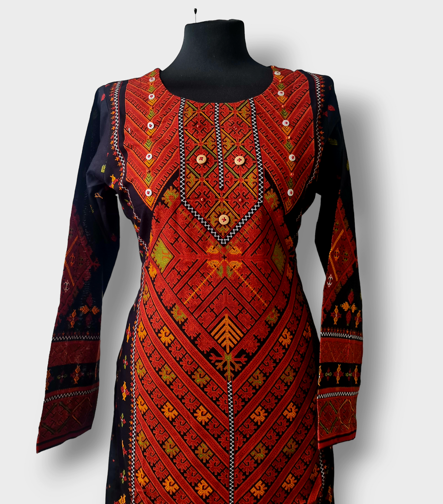 Red and Black Print/Embroidered Two Piece Suit