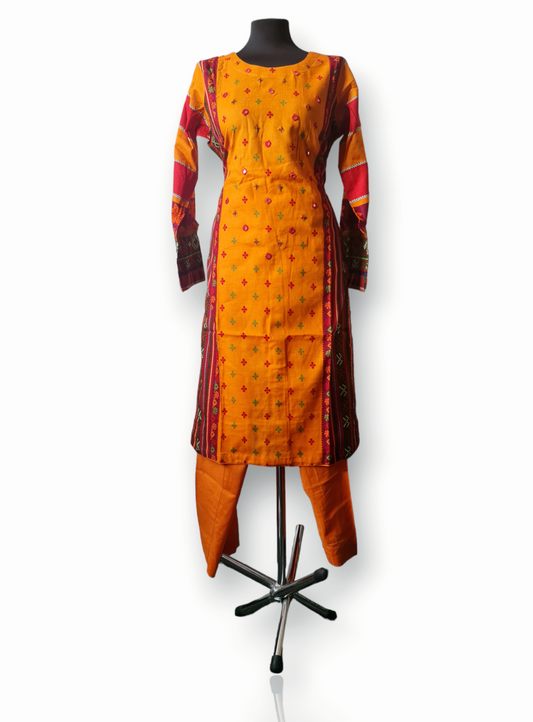 Orange and red Printed/ Embroidered Two Piece Suit