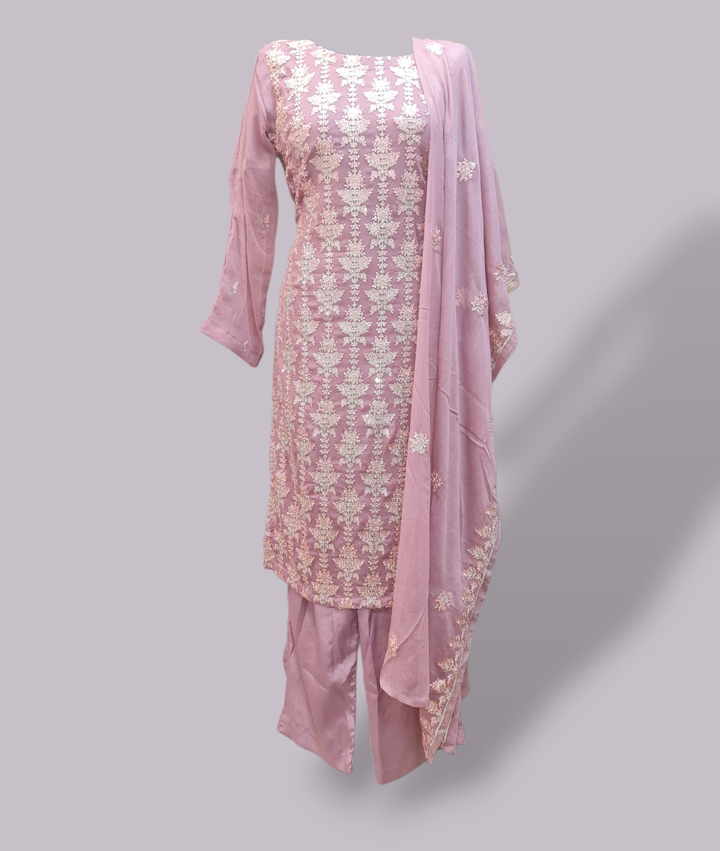 Chiffon embroidered three piece suit