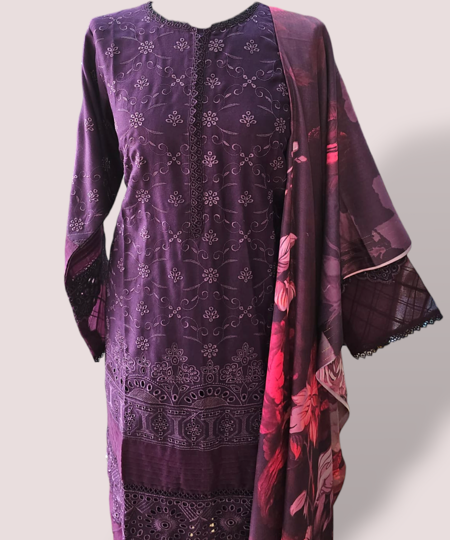 Purple Dhanak Readymade Suit