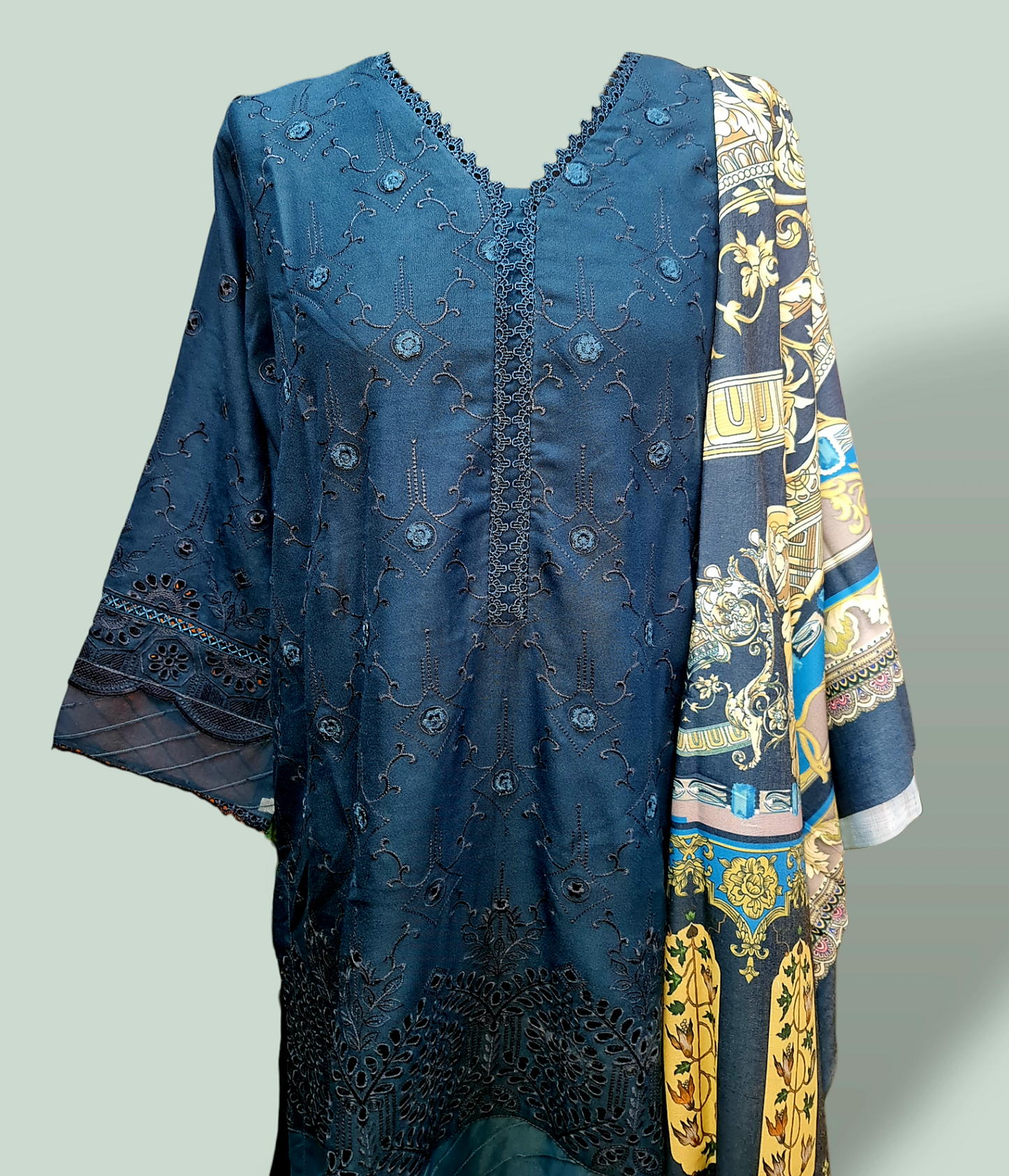 Blue Dhanak Readymade Suit