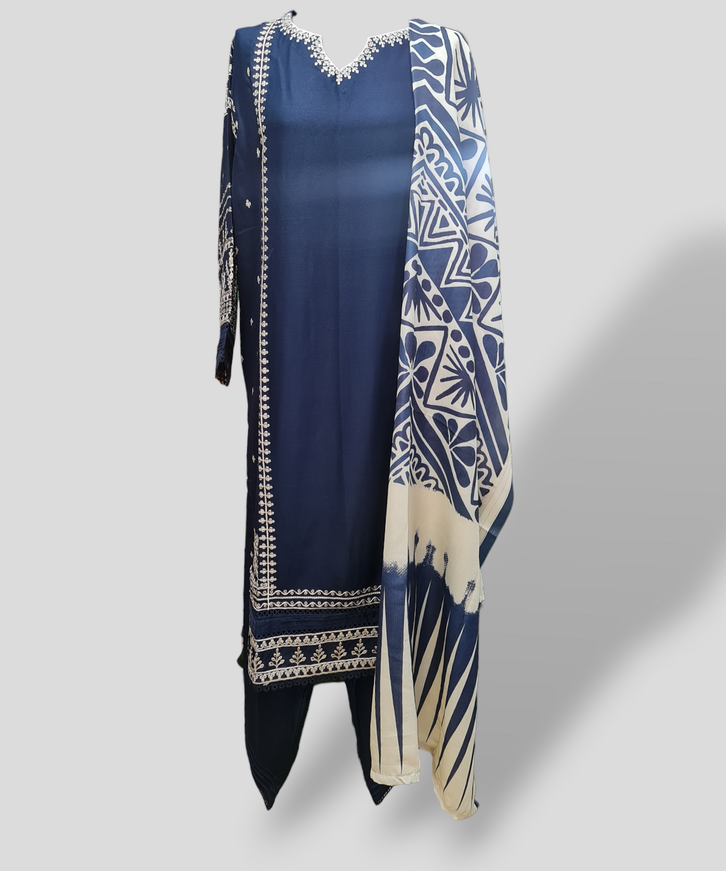 Dark Blue Dhanak Readymade Suit