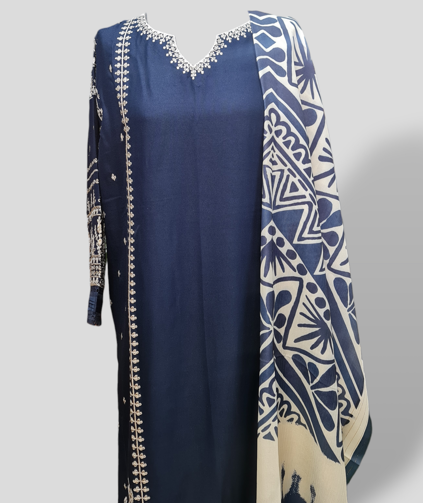 Dark Blue Dhanak Readymade Suit