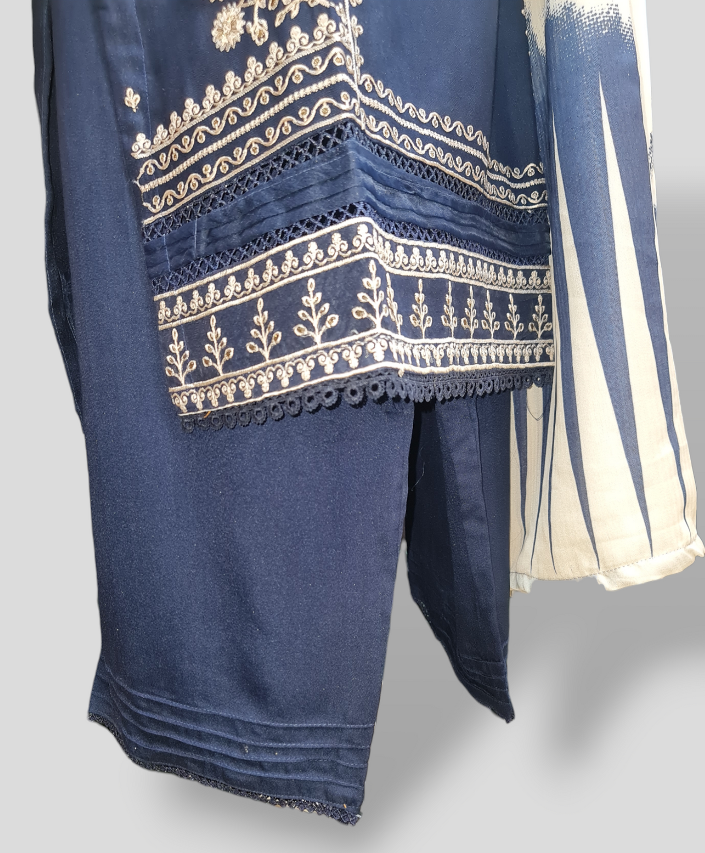 Dark Blue Dhanak Readymade Suit