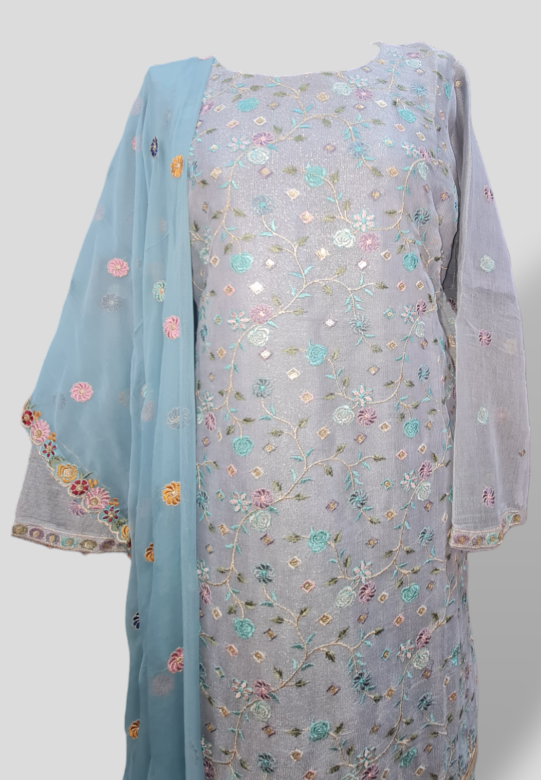 Embroidered Cotton Net Suits