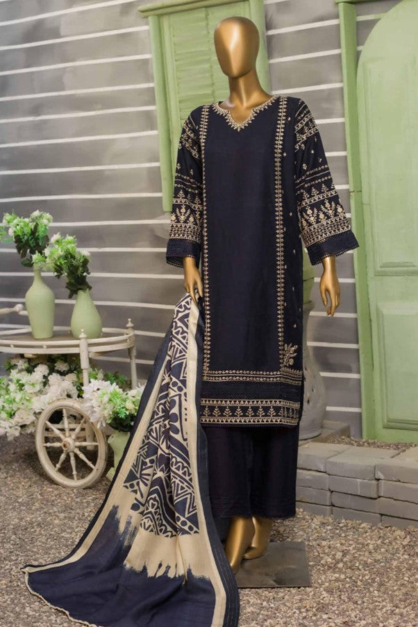 Dark Blue Dhanak Readymade Suit