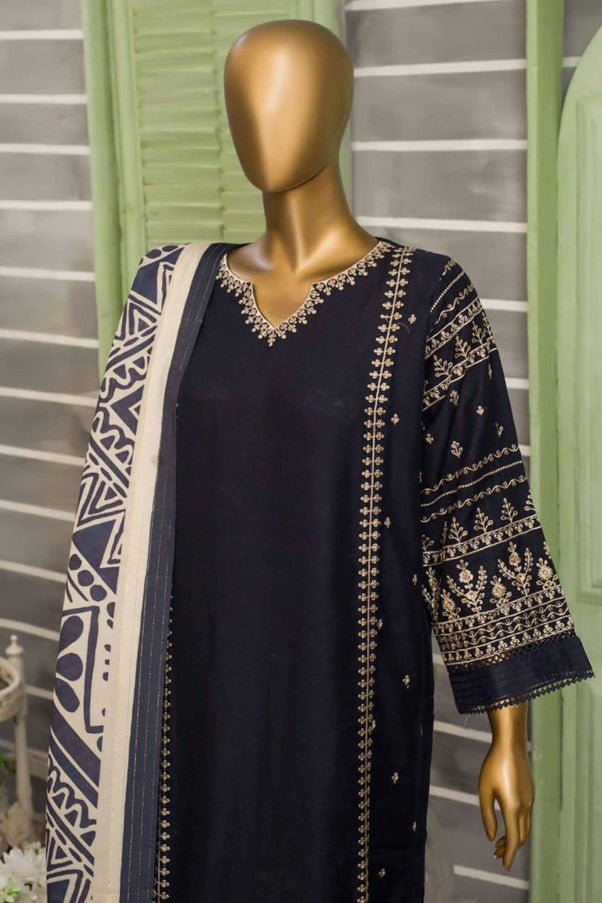 Dark Blue Dhanak Readymade Suit