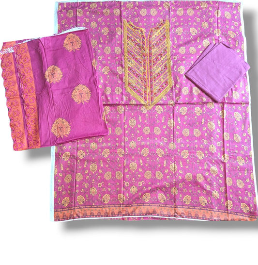 Pink Unstitched printed embroidered lawn suit
